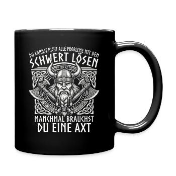 Comic Wikinger: Der tapfere Krieger - Tasse einfarbig - Schwarz - Rechts