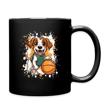 Basketballhund im Sprung - Tasse einfarbig - Schwarz - Rechts