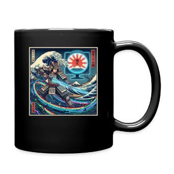 Cyber Samurai 模式 in front of waves and Fuji - Full Colour Mug - black - Right