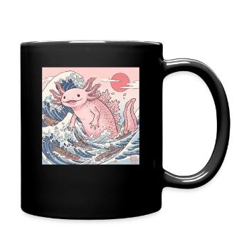 Niedliches Axolotl Kaiju In Japanischer Welle - Tasse einfarbig - Schwarz - Rechts