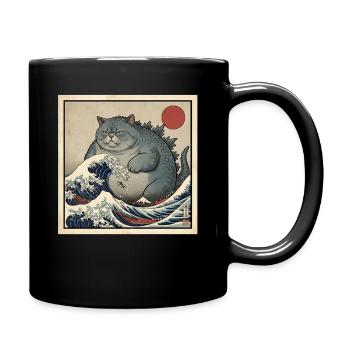 Monstre chat kaiju dans la mer de vagues japonaise - Mug uni - noir - Droite