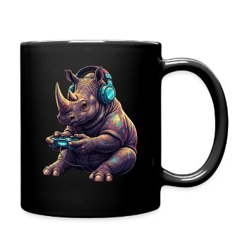 Rhino Gaming Tier Videospiele Lustiges Nashorn - Tasse einfarbig - Schwarz - Rechts