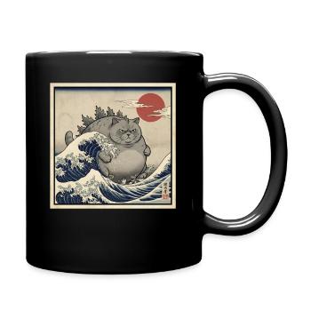 Kaiju cat in the Japanese sea of waves - Full Colour Mug - black - Right