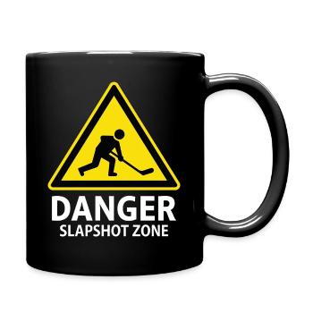 Danger Slapshot Zone Eishockey Warnschild - Tasse einfarbig - Schwarz - Rechts