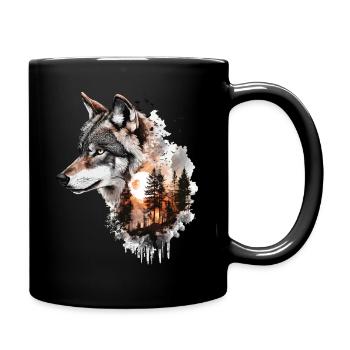 Wolf Wolf's Head Forest Nature Mountains Wilderness Colorful - Full Colour Mug - black - Right