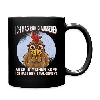 Küken mit Brille Kopfkino Spruch - Tasse einfarbig - Schwarz - Rechts