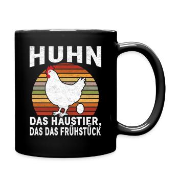 Huhn Frühstück Humor Retro - Tasse einfarbig - Schwarz - Rechts