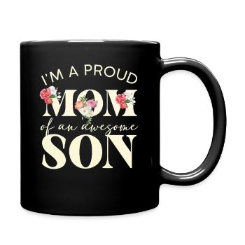 Stolze Mama, toller Sohn mit Blumen - Tasse einfarbig - Schwarz - Rechts