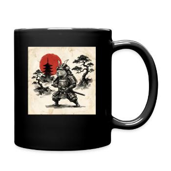 Samurai Hamster Vor Roter Japan Sonne - Tasse einfarbig - Schwarz - Rechts