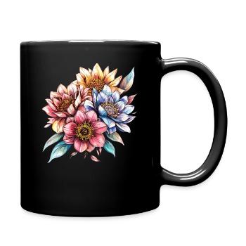 Wasserfarbene Blütenbouquet - Tasse einfarbig - Schwarz - Rechts