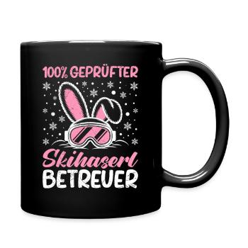 Skifahrer 100% GEPRÜFTER SKIHASERT BETREUER LUSTIG - Tasse einfarbig - Schwarz - Rechts
