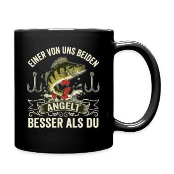 "Besser als Du" – Lustiges Barsch-Angler Shirt - Tasse einfarbig - Schwarz - Rechts