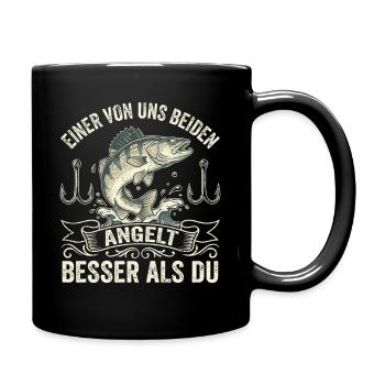 "Besser als Du" – Lustiges Zander-Angler Shirt - Tasse einfarbig - Schwarz - Rechts