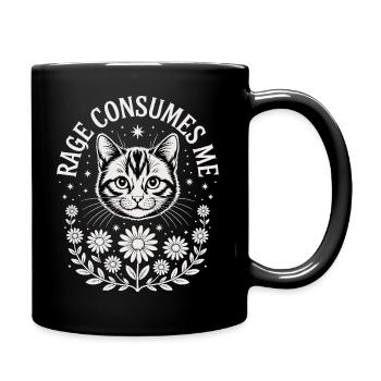 Chat et couronne florale en noir et blanc - Mug uni - noir - Droite