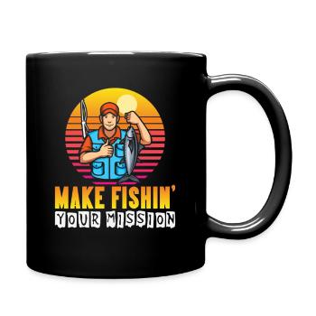 Fishing Angler Fish Fisherman Sayings Petri Heil - Full Colour Mug - black - Right