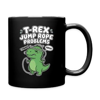 T-Rex beim Seilspringen - Lustiger Dino Sport - Tasse einfarbig - Schwarz - Rechts