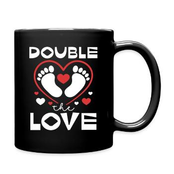 Double Love Heart Print Design - Full Colour Mug - black - Right