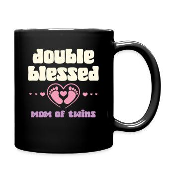 Doppelt gesegnet Zwillingsmama - Tasse einfarbig - Schwarz - Rechts