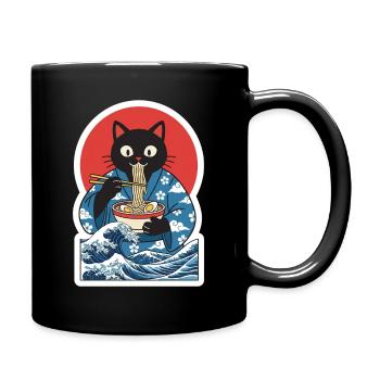 Lustige Kawaii Katzen-Ramen Japanische Anime-Nudeln - Tasse einfarbig - Schwarz - Rechts