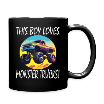 Junge liebt Monster Trucks - Tasse einfarbig - Schwarz - Rechts