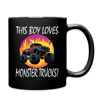 This boy loves monster trucks! - Full Colour Mug - black - Right