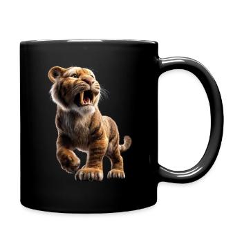 Säbelzahntiger Smilodon Raubkatze Säbelzahn Tiger - Tasse einfarbig - Schwarz - Rechts
