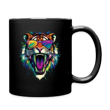 Säbelzahntiger Smilodon Raubkatze Säbelzahn Tiger - Tasse einfarbig - Schwarz - Rechts