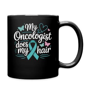 Mon oncologue coiffe mes cheveux - Mug uni - noir - Droite