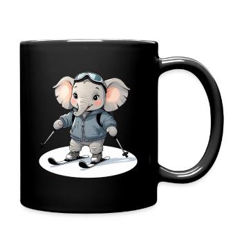Skifahrender Elefant Hoodie - Tasse einfarbig - Schwarz - Rechts
