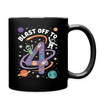 Departure into space 4th birthday children's birthday party - Full Colour Mug - black - Right