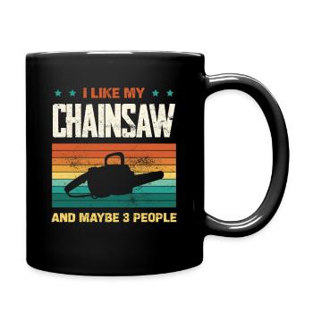 Kettensäge Humor im Retro Regenbogen - Tasse einfarbig - Schwarz - Rechts