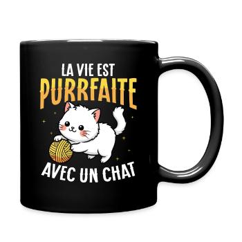 Life purrs with a cute cat - Full Colour Mug - black - Right