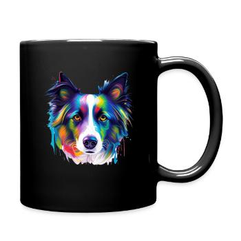 Colorful Border Collie Dog Face Paint Art - Full Colour Mug - black - Right