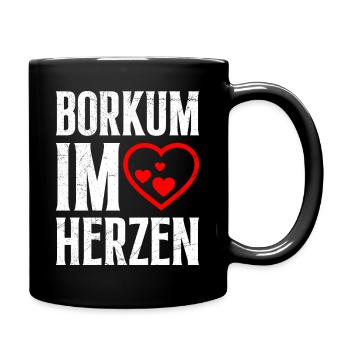 Nordsee Urlaub BORKUM IM HERZEN Lustiges - Tasse einfarbig - Schwarz - Rechts