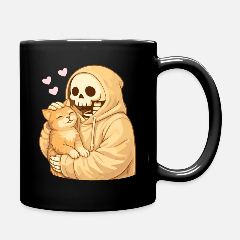 Cozy Skelett mit Katze – Sanfte Nähe - Tasse einfarbig - Schwarz