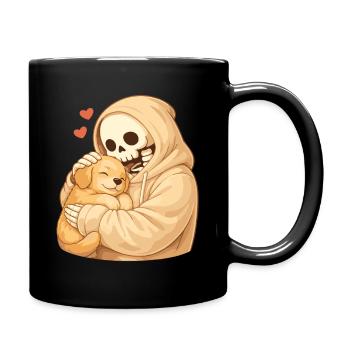 Cozy Skelett mit Welpe – Geborgenheit - Tasse einfarbig - Schwarz - Rechts