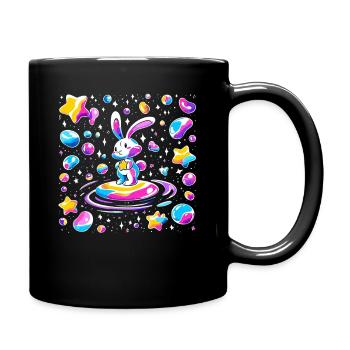Cosmischer Hase auf Sternenwelle - Tasse einfarbig - Schwarz - Rechts
