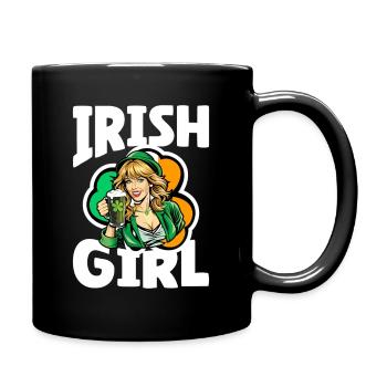 Irish Girl with Green Shamrock - Full Colour Mug - black - Right