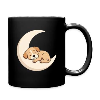 Moon cuddly dog in sleep - Full Colour Mug - black - Right