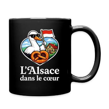 L’Alsace dans le Cœur - Cigogne et Bretzel - Mug uni - noir - Droite