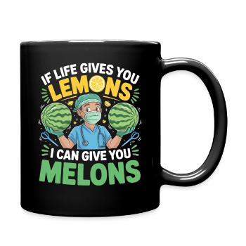 Melonen-Arzt Humorprint - Tasse einfarbig - Schwarz - Rechts