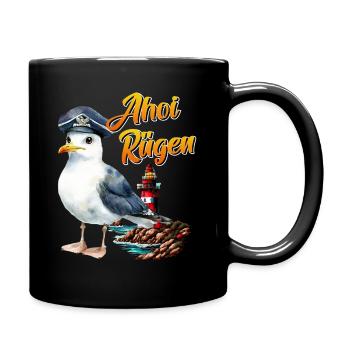 Ostsee Urlaub AHOI RÜGEN Lustiges - Tasse einfarbig - Schwarz - Rechts