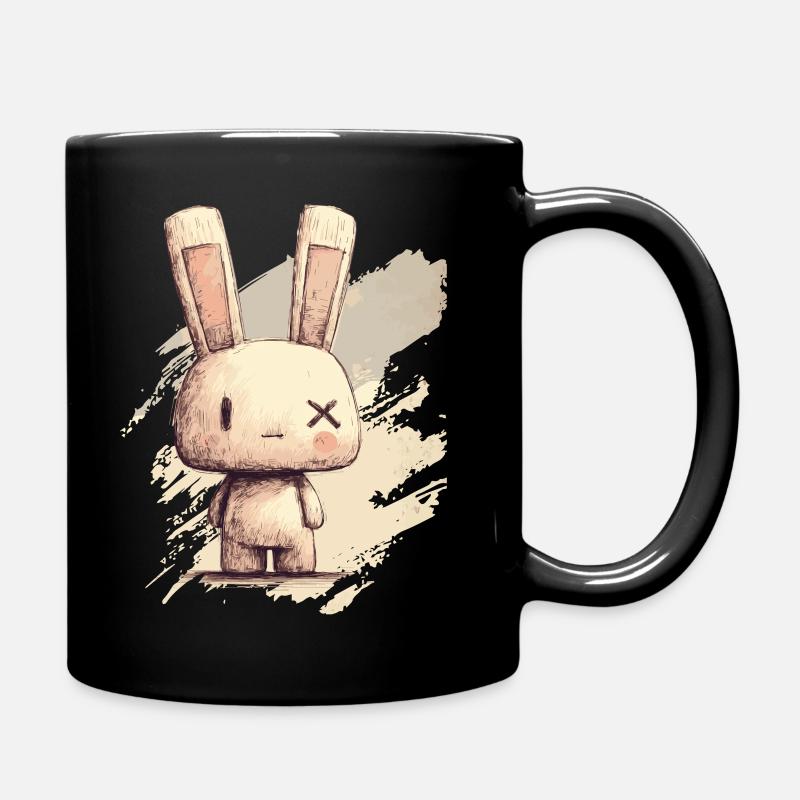 Süßes Kaninchen mit X-Augen - Tasse einfarbig - Schwarz