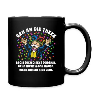 Jubel | Konfetti | Geh an die Theke | Kostüm - Tasse einfarbig - Schwarz - Rechts