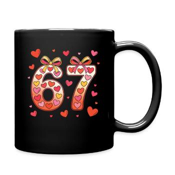 67 Geburtstagsherzen-Bogendesign - Tasse einfarbig - Schwarz - Rechts