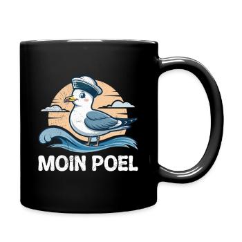 Ostsee MOIN POEL Souvenier Möwe Lustiges - Tasse einfarbig - Schwarz - Rechts