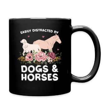 Hunde und Pferde mit Blumenkranz - Tasse einfarbig - Schwarz - Rechts