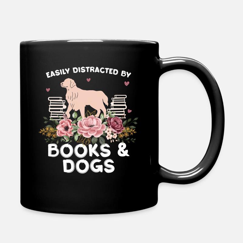 Bücher Und Hunde Florale Harmonie - Tasse einfarbig - Schwarz