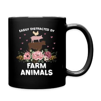 Bauernhoftiere mit Blütenpracht Humor - Tasse einfarbig - Schwarz - Rechts