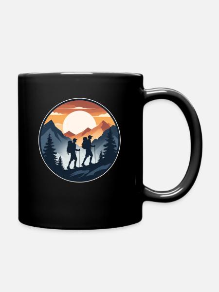 Sonnenuntergang Wanderer Rundlogo - Tasse einfarbig - Schwarz